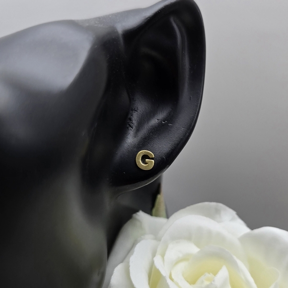 DAINTY INITIAL GOLDEN STERLING SILVER STUDS - Picture 11 of 16